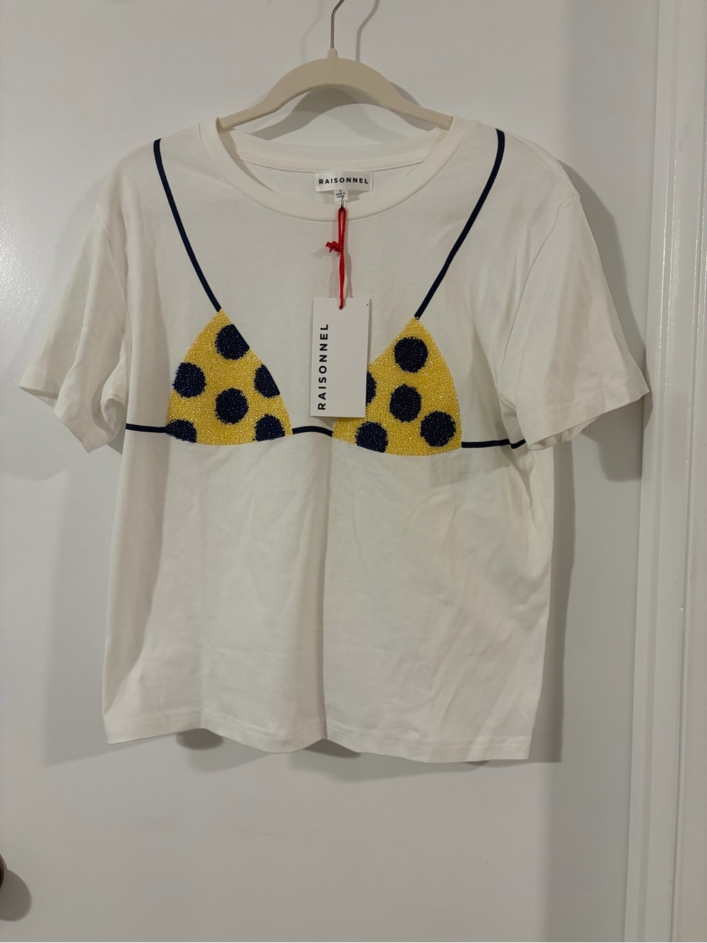 Raisonnel White Short-Sleeve Tee with Yellow & Navy Dot Graphic